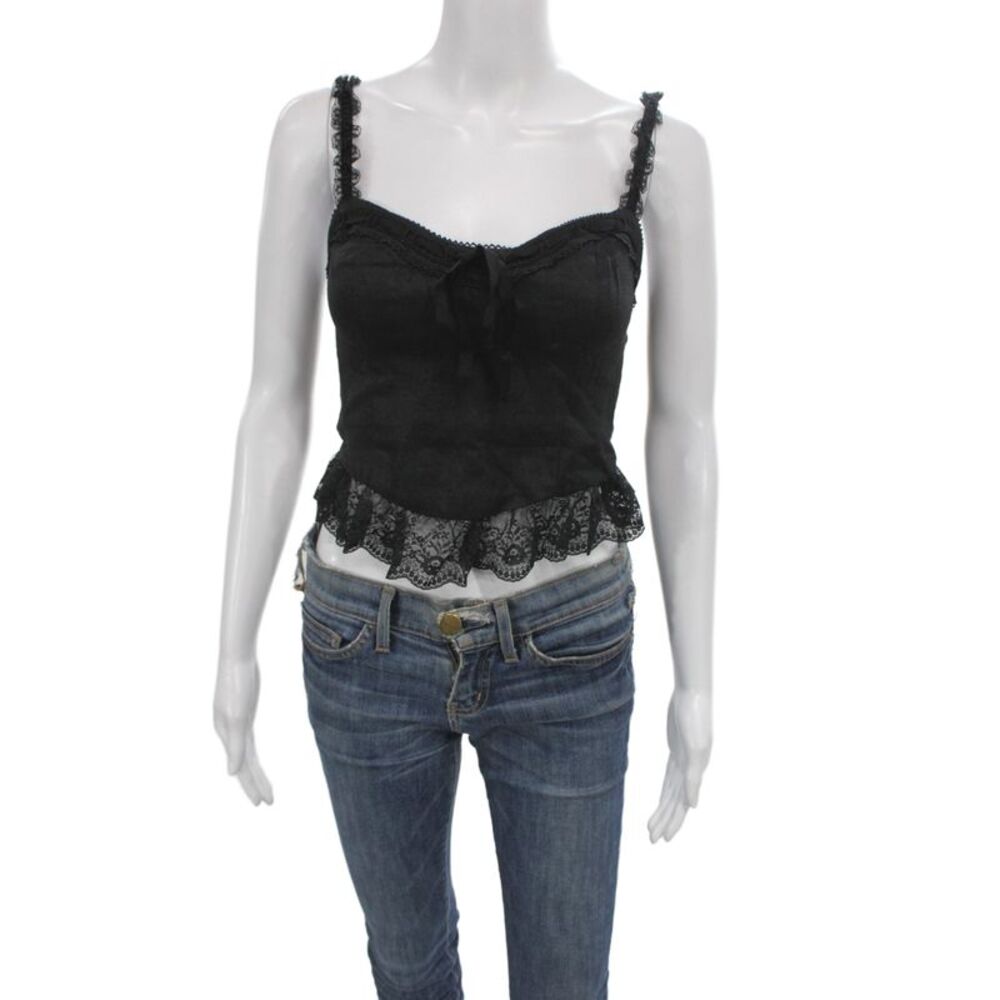 Reformation Womens Cropped Camisole Mock Neck Sleeveless Black Linen Size 0